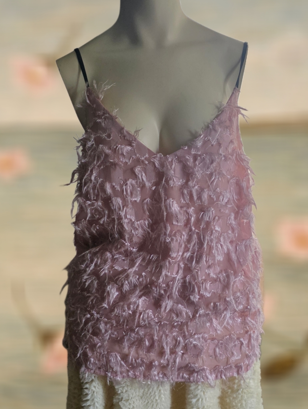 THML Blush Pink Textured Fringe Cami Tank Top Size L